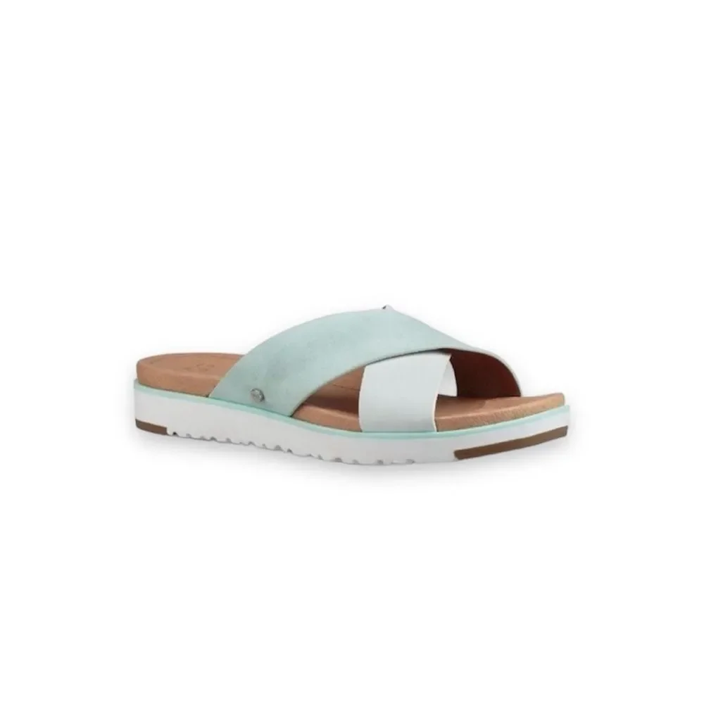 Ugg Kari Slide On Leather Sandals in Teal Mint